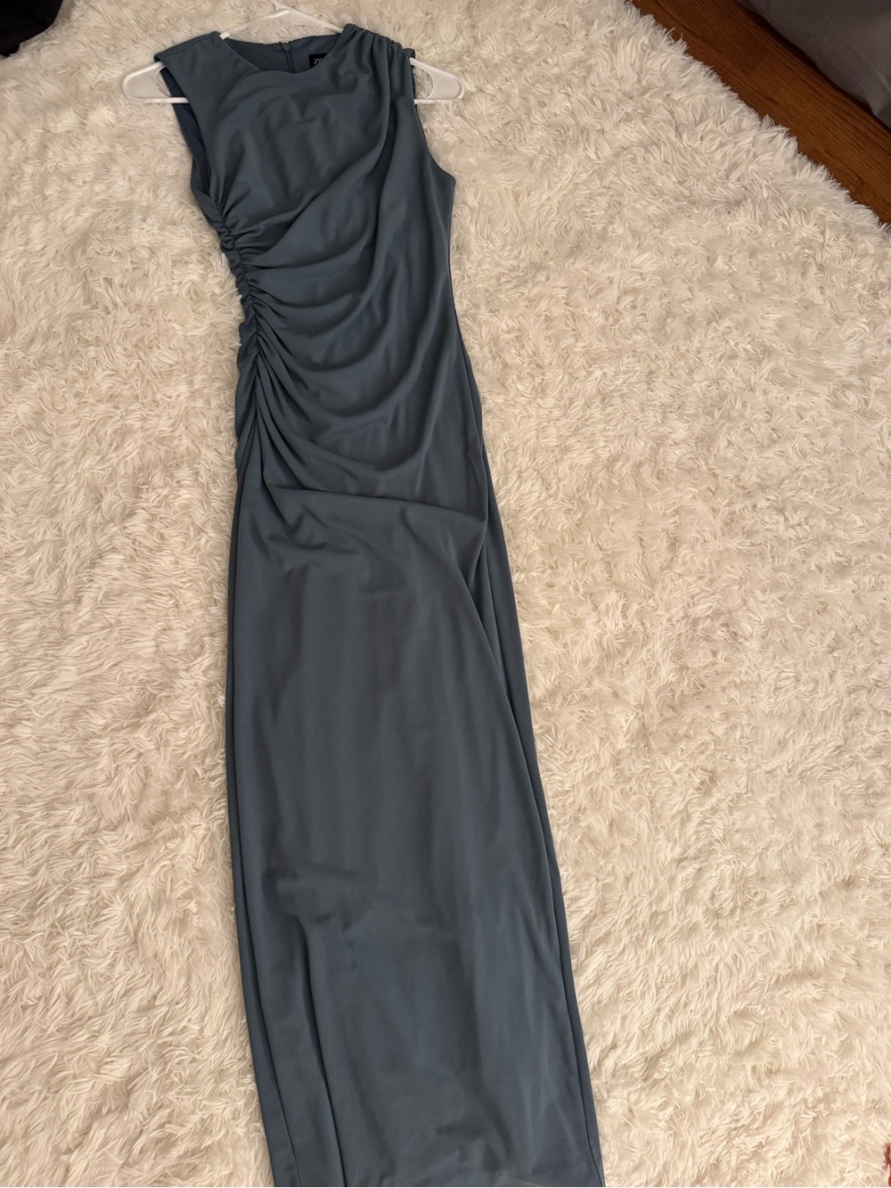 Zara Slate Blue Ruched Maxi Dress